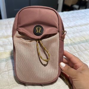 Lululemon Athletica Pink Mesh Crossbody Pouch with Yellow Accent